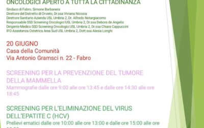 SALUTE E PREVENZIONE PRESSO LA CASA DELLA COMUNITÀ  DI FABRO: SCREENING GRATUITI