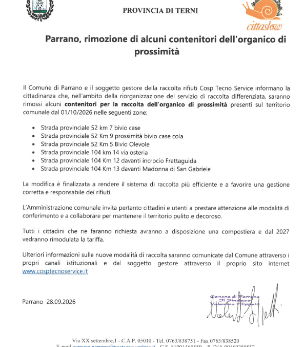 Rimozione di alcuni contenitori dell’organico di prossimità